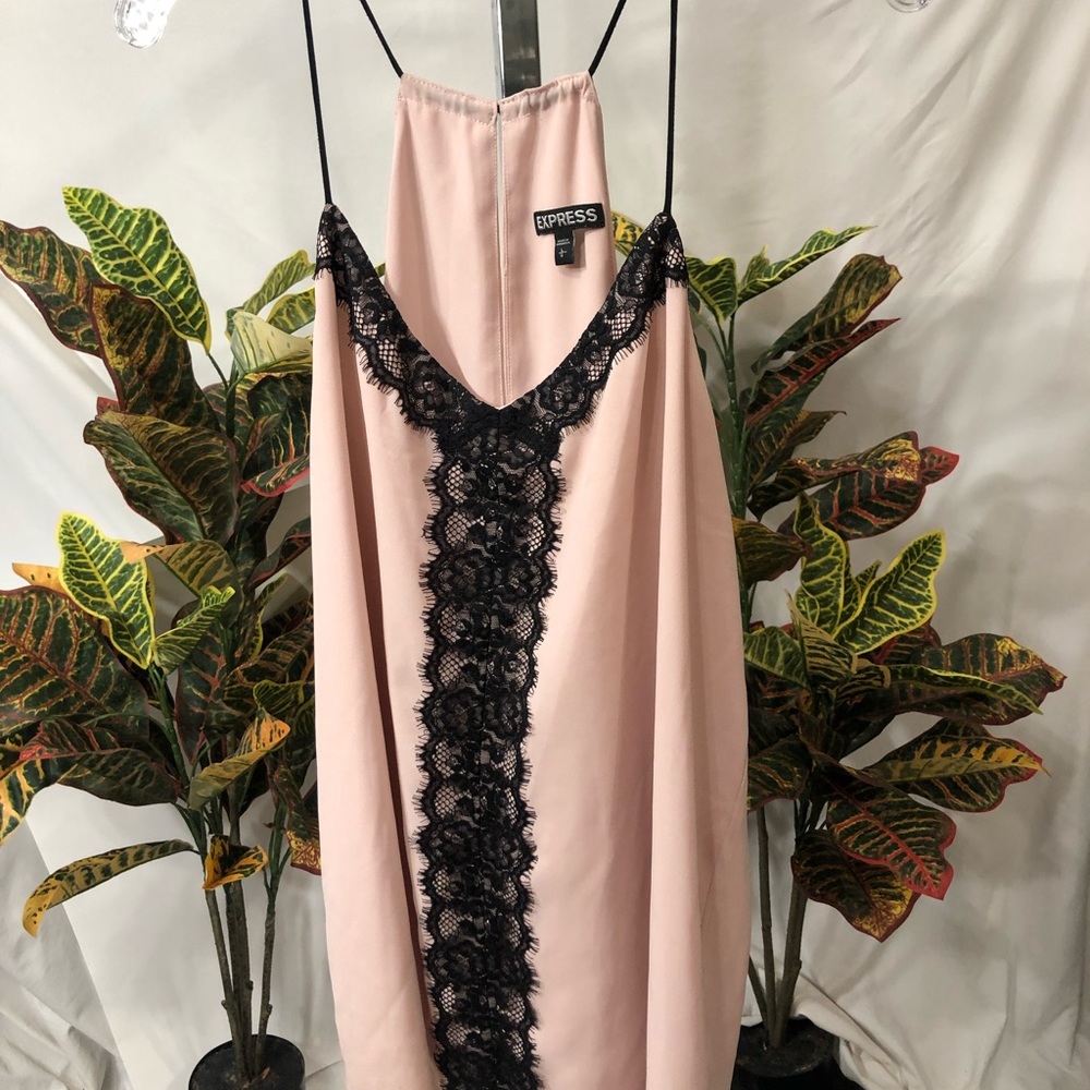 Express Pink and Black Lace Trim Cami Top